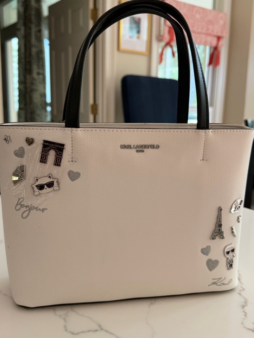 Karl Lagerfeld “Paris” Tote with Black Handles and Silver Accents